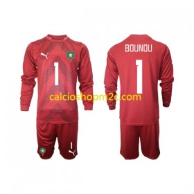 Marocco Yassine Bounou 1 Portiere Bambino Maglia Prima 2022 Manica Lunga (+ Pantaloncini)